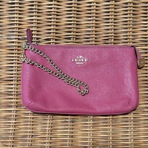 Coach Women's Pink Leather Wristlet with Chain
